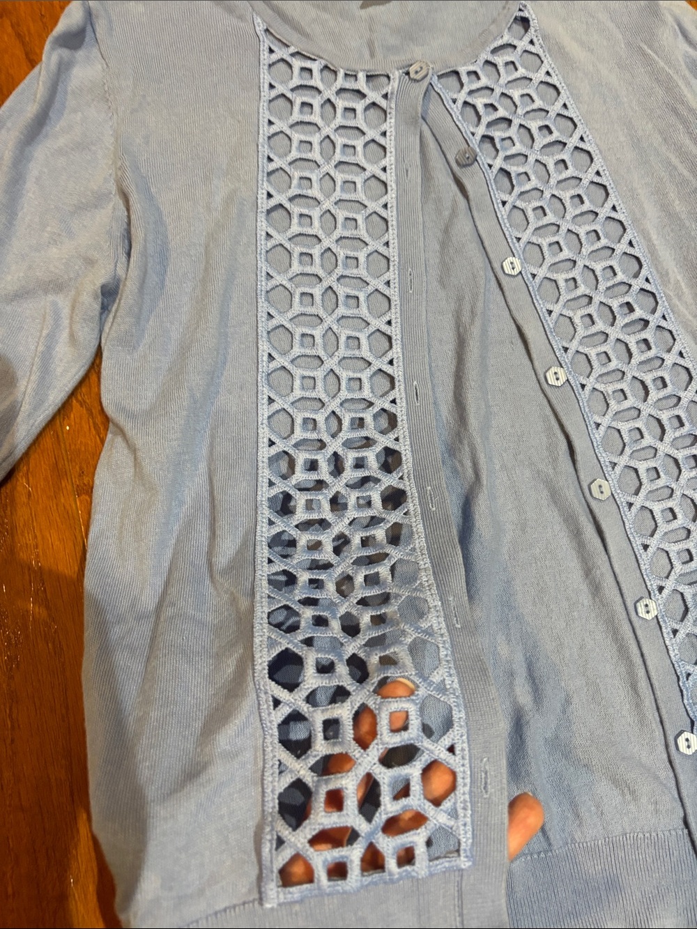august silk Powder Blue Openwork Button-Front Cardigan - Picture 2 of 3